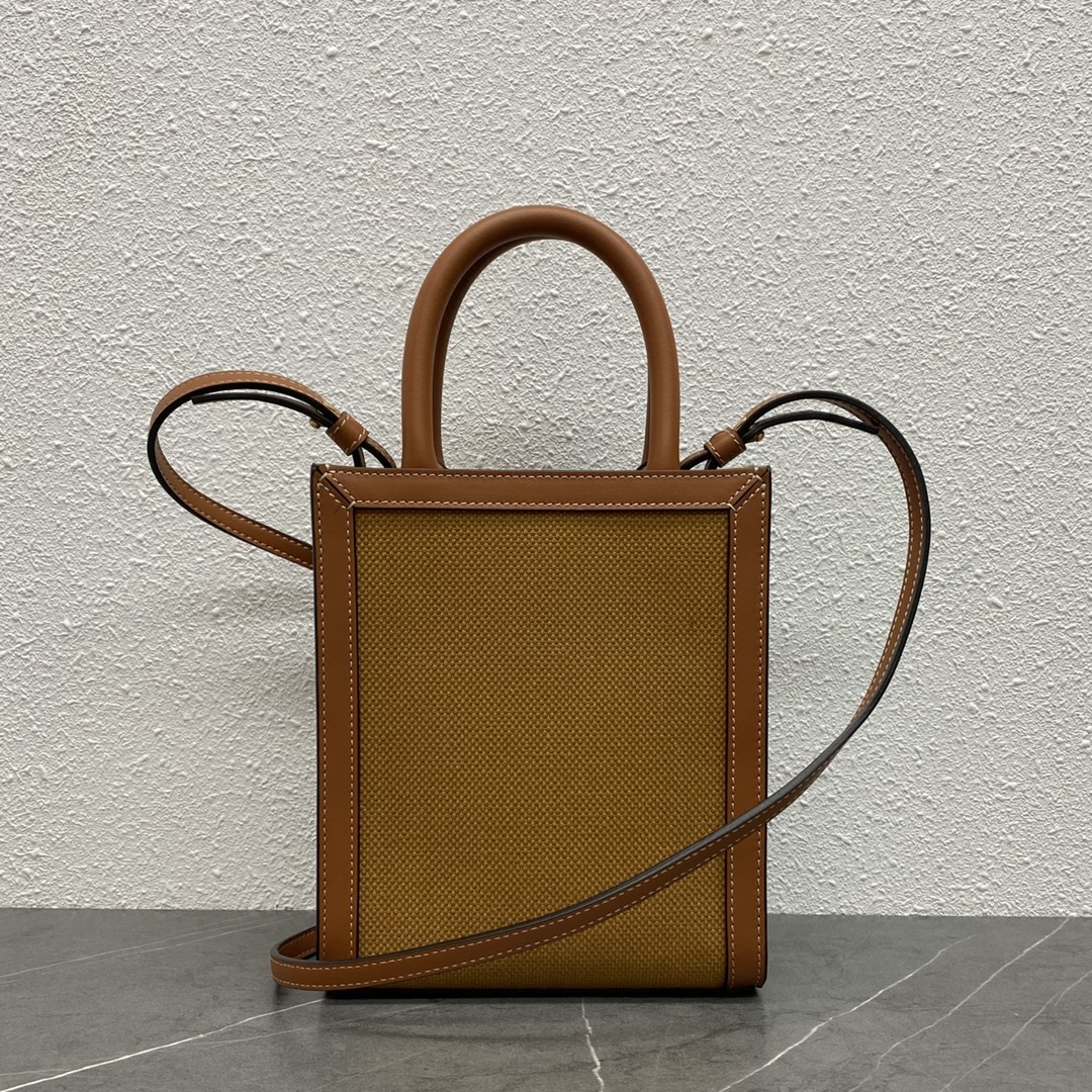 Celine Mini Vertical Cabas In Triomphe Canvas And Calfskin With Celine Print Brown 193302